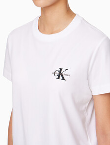 Buy 여성 스몰 모노그램 모던 스트레이트핏 반팔 티셔츠 in color BRIGHT WHITE