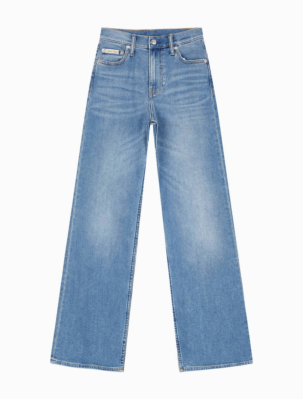 Buy 여성 하이라이즈 와이드레그핏 미드블루 37.5 라이트웨이트 데님 in color MID BLUE BACK EMBRO
