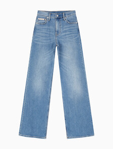 Buy 여성 하이라이즈 와이드레그핏 미드블루 37.5 라이트웨이트 데님 in color MID BLUE BACK EMBRO