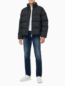 Buy 남성 커브드 퀼팅 나일론 다운 푸퍼 in color CK BLACK