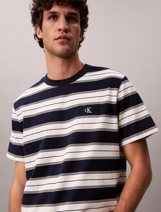 이지 저지 스트라이프 크루넥 티