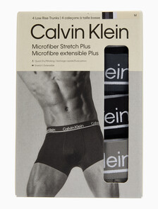 Buy 남성 CK 마이크로 플러스 로우 라이즈 트렁크 4PK in color Charcoal / Black / White / Black