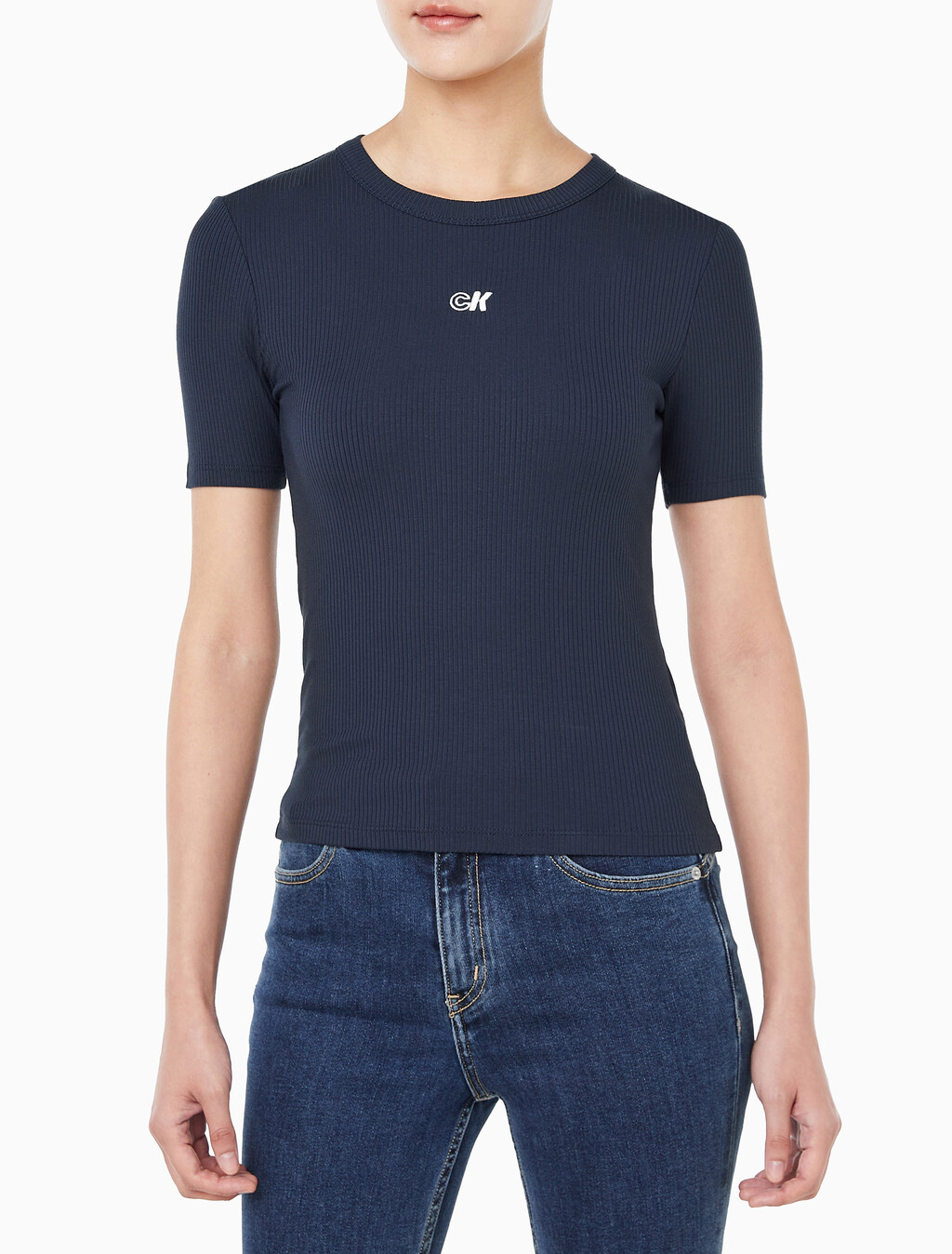 Buy 여성 모달 립 반팔 티셔츠 in color DARK SAPPHIRE