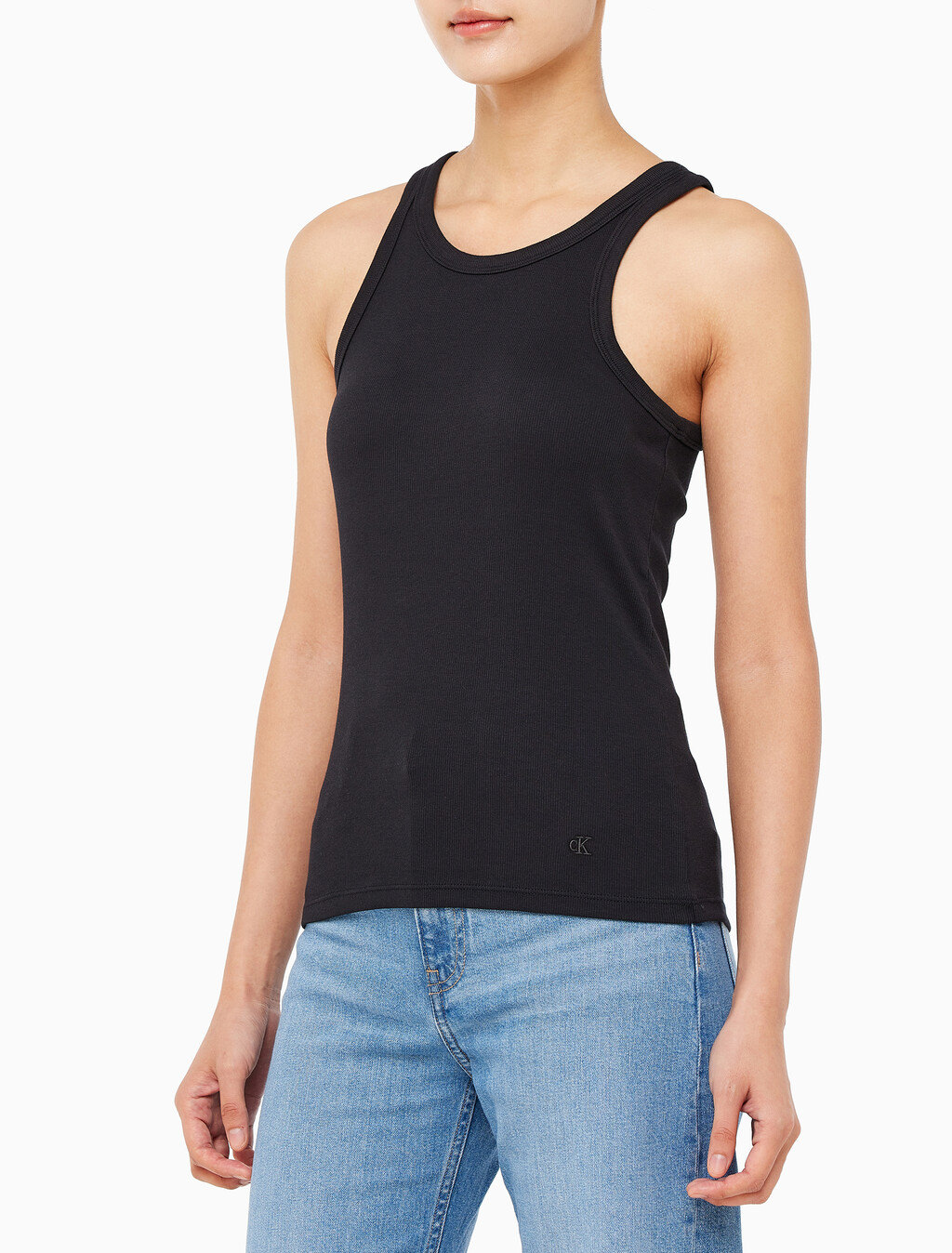 Buy 여성 코튼 컨투어 립 탱크 탑 in color BLACK BEAUTY