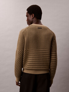 Buy 남성 울 나일론 패턴 크루넥 스웨터 in color Kaki