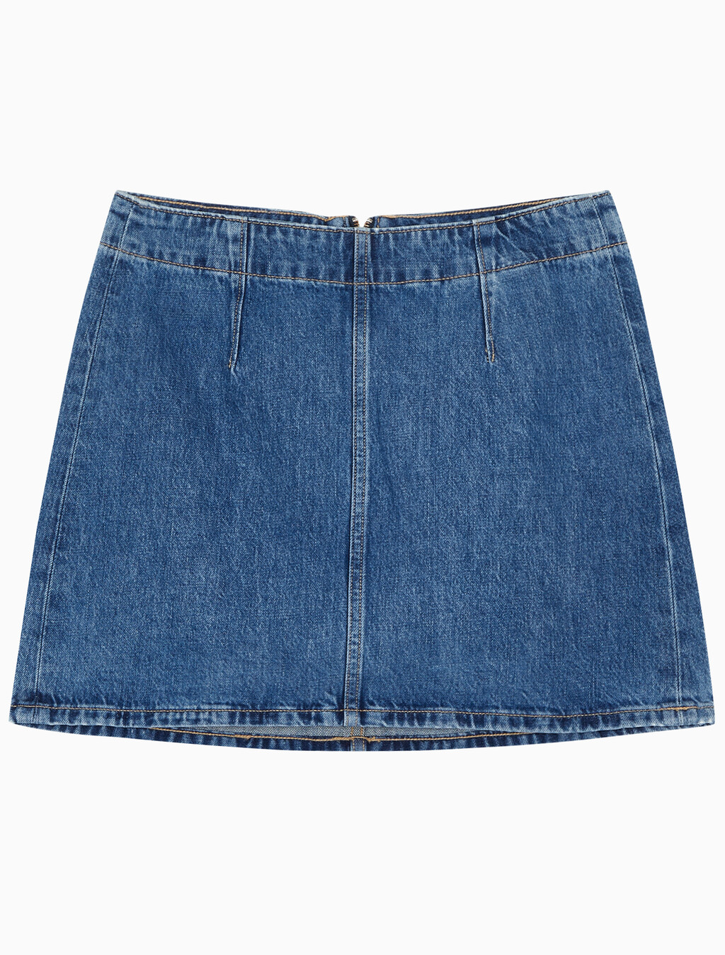 Buy 여성 미드라이즈 A라인 다티드 미니 스커트 in color MID BLUE BACK EMBRO