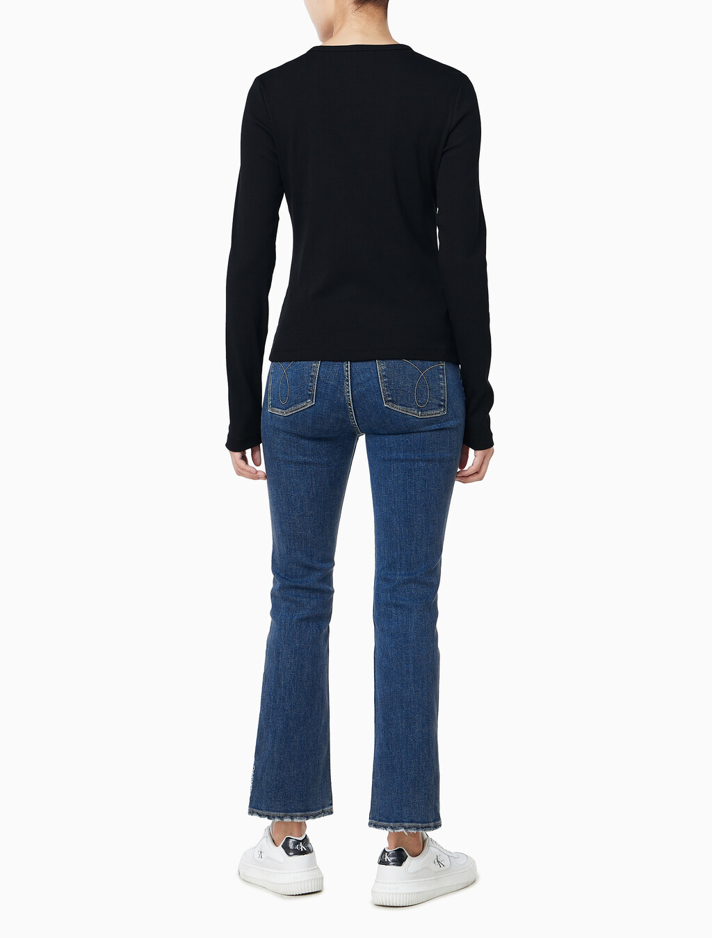 Buy 여성 모노그램 롱슬리브 헨리넥 티셔츠 in color BLACK