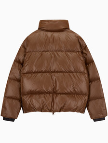 Buy 남녀공용 글로시 숏 푸퍼 in color DARK BROWN