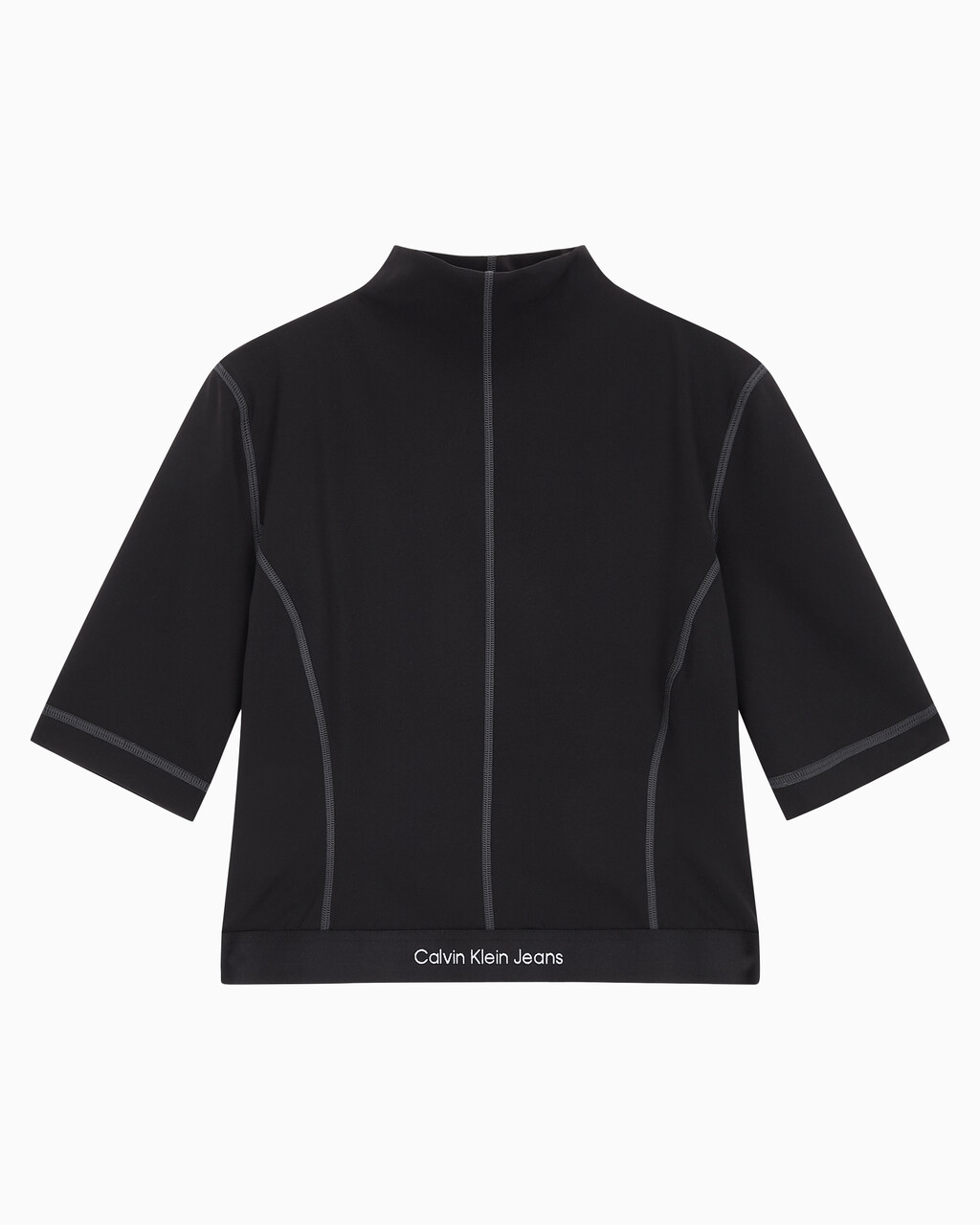 Buy 여성 밴드로고 하이넥 반팔 티셔츠 in color CK BLACK