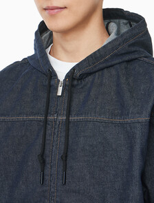 Buy 남성 린스 데님 집업 후디 자켓 in color Dark Blue