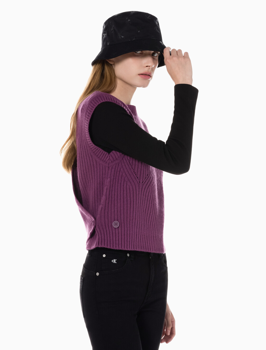 Buy 여성 캐시미어 백 디테일 탱크 in color AMARANTH 