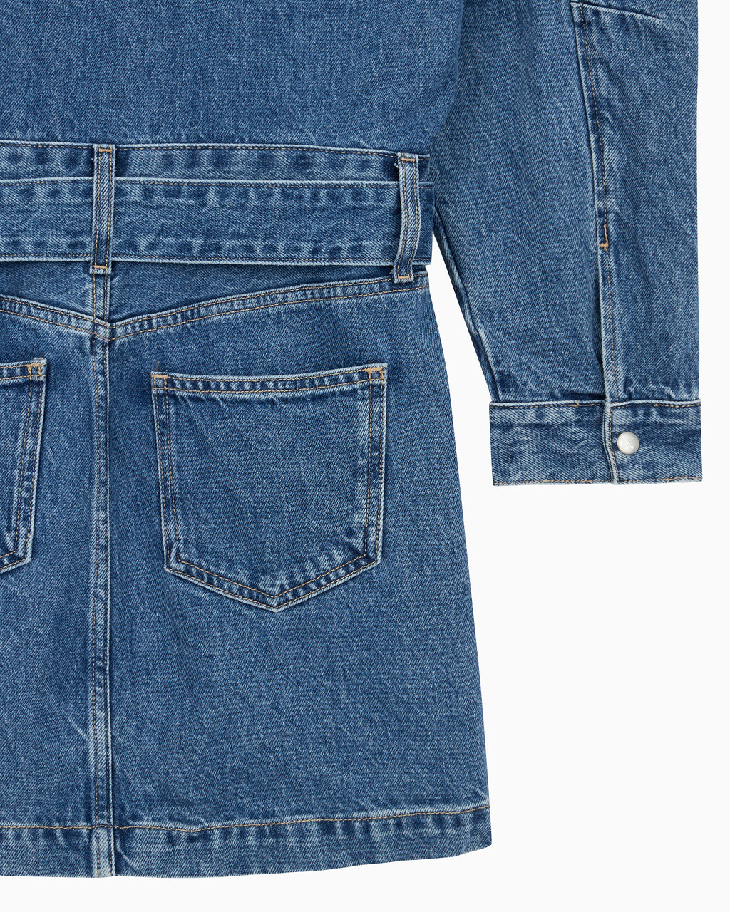 Buy 여성 볼륨 슬리브 데님 드레스 in color MID BLUE BACK EMBRO