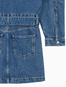 Buy 여성 볼륨 슬리브 데님 드레스 in color MID BLUE BACK EMBRO