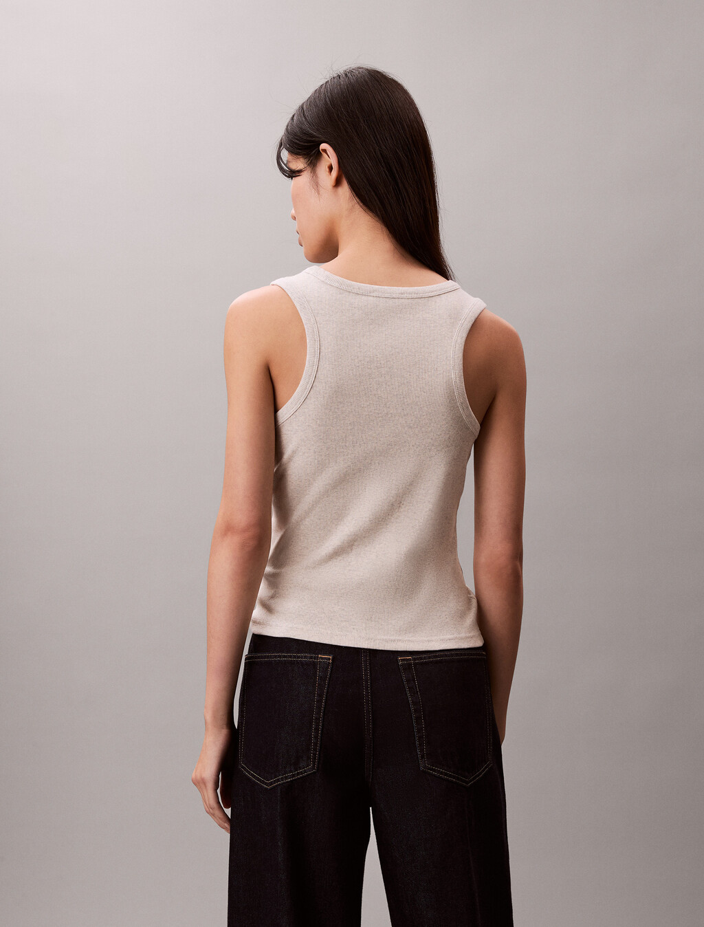 Buy 여성 우븐라벨 베이비립 탱크 in color VANILLA HEATHER