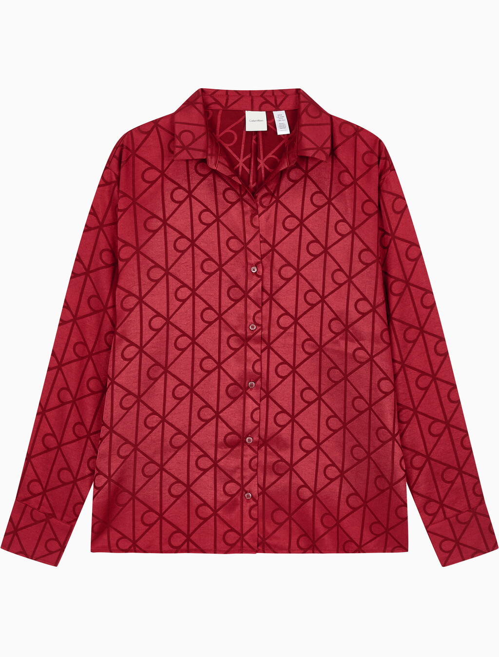 Buy 여성 샤인 새틴 자카드 AOP 셔츠 in color Red