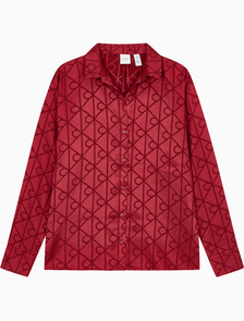 Buy 여성 샤인 새틴 자카드 AOP 셔츠 in color Red