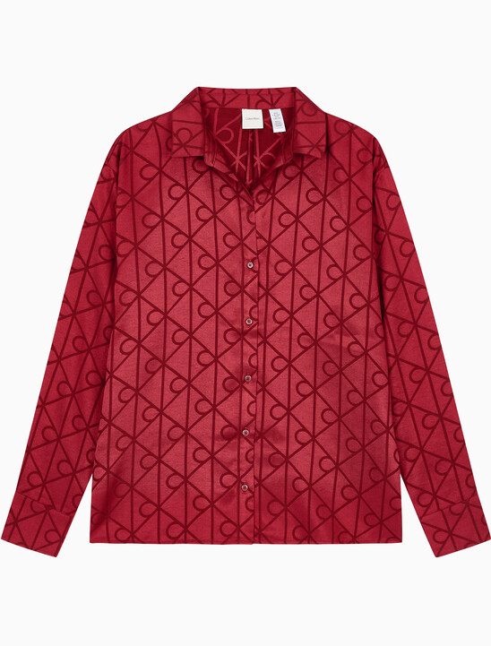 여성 샤인 새틴 자카드 AOP 셔츠