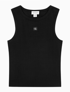 Buy 여성 우븐라벨 코튼 립 탱크 탑 in color BLACK