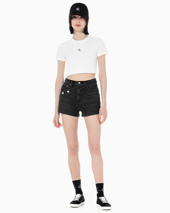 여성 하이라이즈 블랙 데님 쇼츠