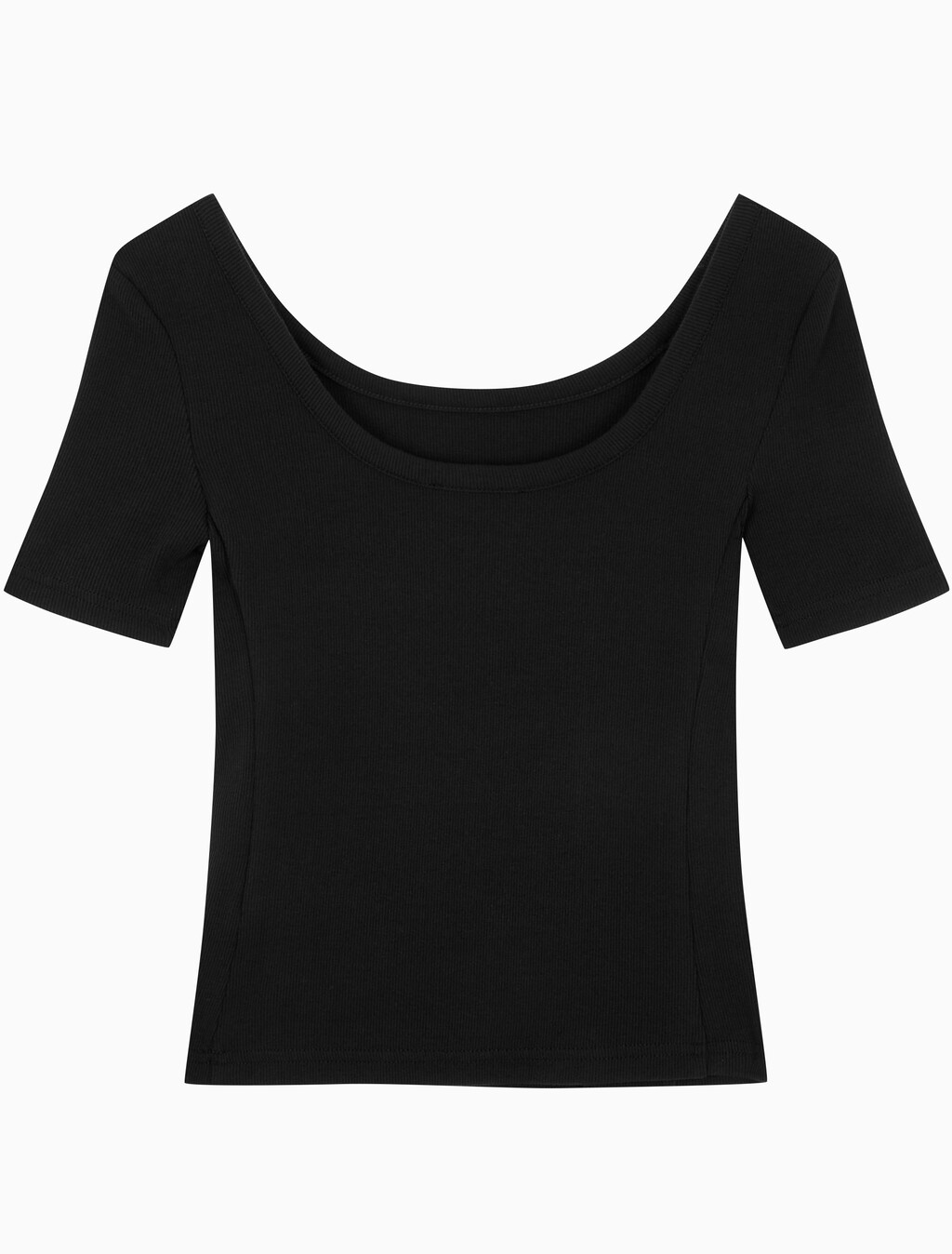 Buy 여성 스쿱넥 립 반팔 티셔츠 in color BLACK