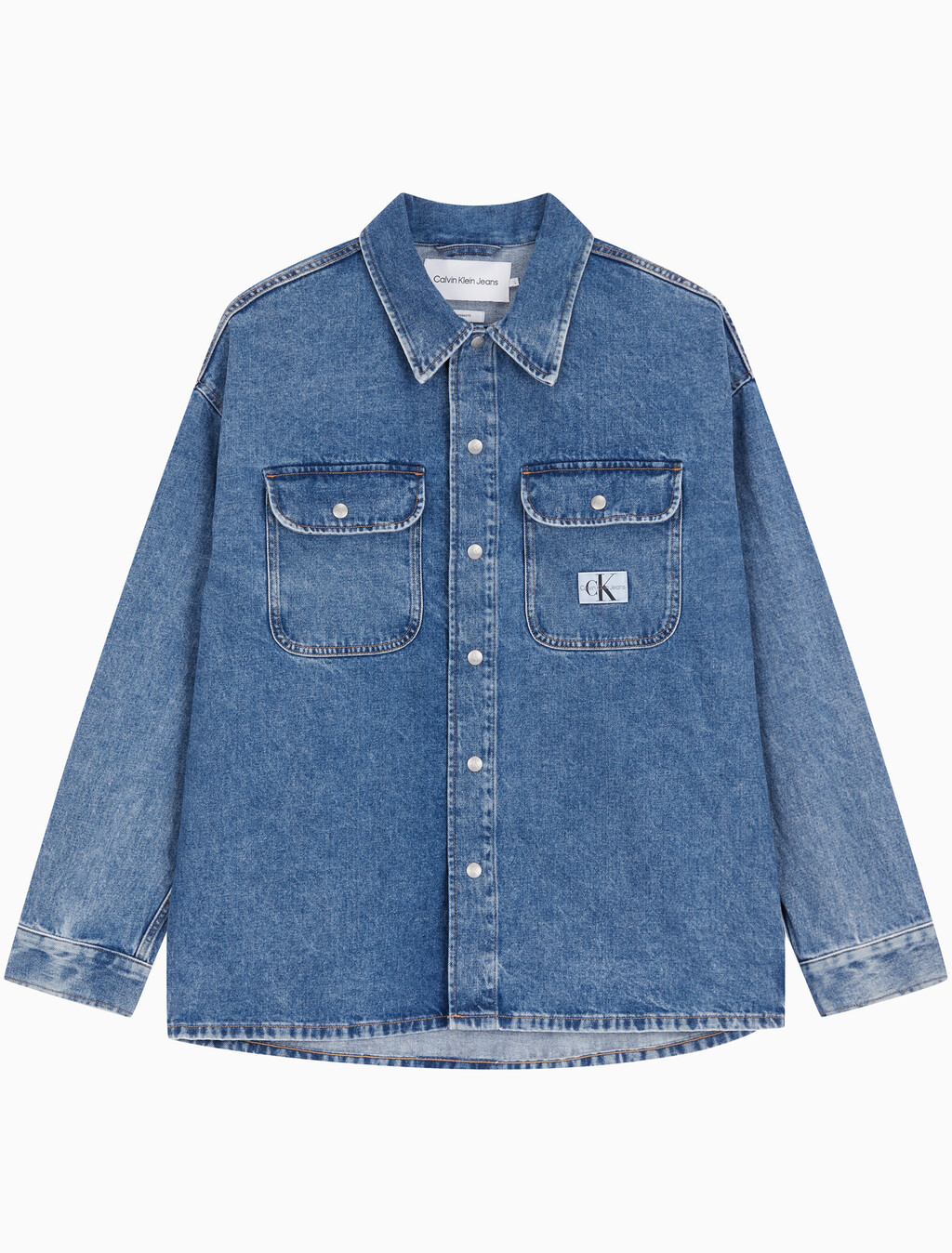 Buy 남성 박시 루즈핏 데님 셔츠 in color MID BLUE BACK EMBRO