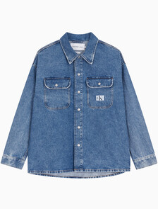 Buy 남성 박시 루즈핏 데님 셔츠 in color MID BLUE BACK EMBRO