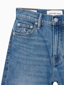 Buy 여성 하이라이즈 와이드핏 미드블루 데님 in color MID BLUE BACK EMBRO