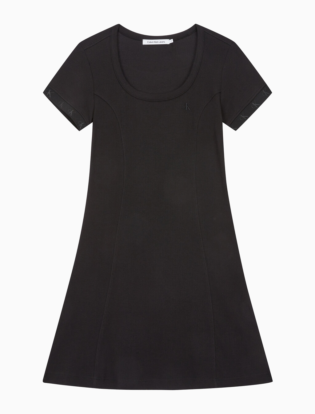 Buy 여성 로고 엠보스 립 반팔 코튼 드레스 in color CK BLACK