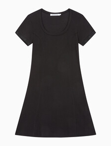 Buy 여성 로고 엠보스 립 반팔 코튼 드레스 in color CK BLACK