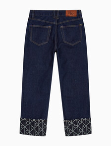 Buy 여성 릴렉스드 크롭 인디고 자카드 데님 in color denim