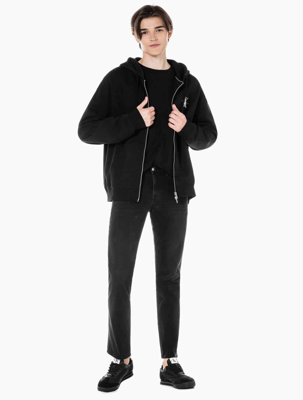 Buy 남성 바디핏 스트레치 블랙 데님 in color WASHED BLACK LOGO LACE