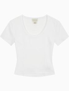 Buy 여성 슬림핏 컷 오프 크롭 반팔 티셔츠 in color BRILLIANT WHITE
