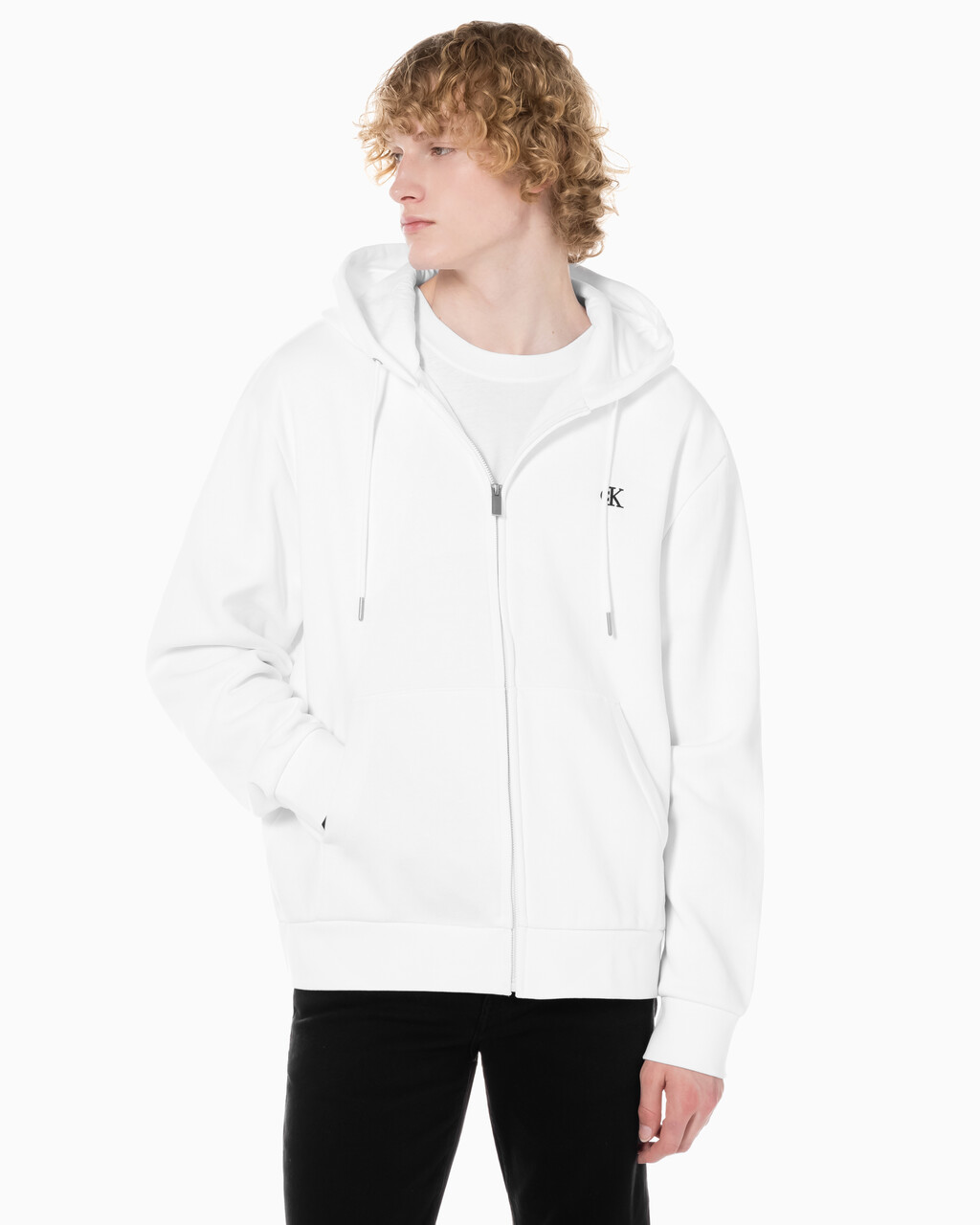 Buy 남성 아카이브 로고 플리스 집업 후디 in color BRILLIANT WHITE