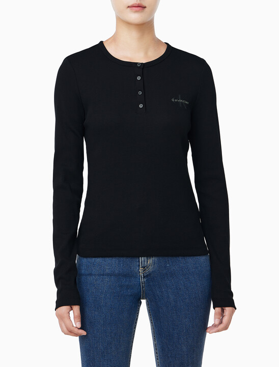여성 모노그램 롱슬리브 헨리넥 티셔츠