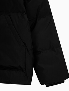 Buy 여성 숏 렝스 스탠드 카라 푸퍼 in color BLACK