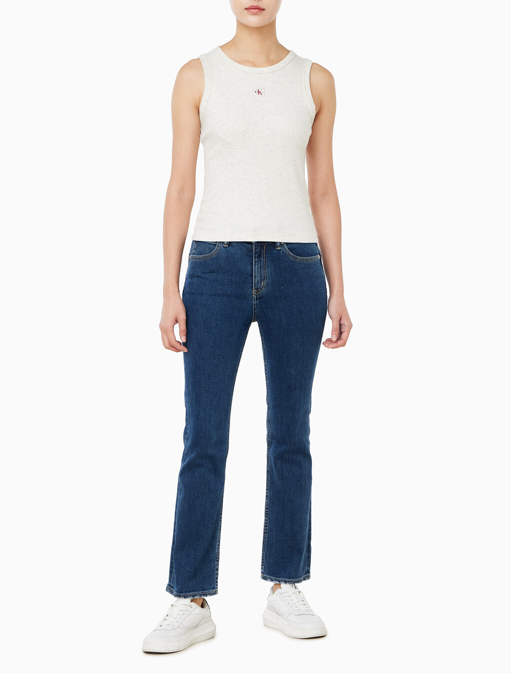 Buy 여성 우븐라벨 베이비립 탱크 in color VANILLA HEATHER