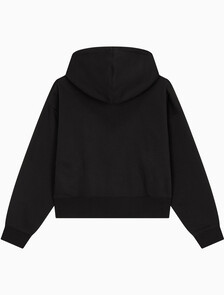 Buy 여성 아카이브 릴렉스핏 CK 스몰 로고 크롭 기모 후드 집업 in color BLACK