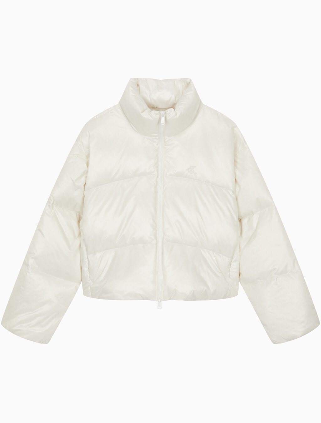 Buy 여성 크롭 글로시 커브드 퀼팅 다운 푸퍼 in color WHITE