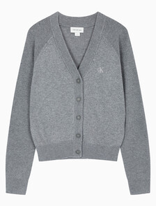 Buy 여성 브이넥 립 가디건 in color GREY
