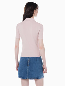 Buy 여성 슬림핏 립 브이넥 폴로 티셔츠 in color PINK