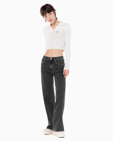 Buy 여성 하이라이즈 와이드핏 데님 in color GREY STEPPED RELEASE HEM