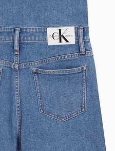 Buy 여성 미드블루 데님 숏 오버롤 in color MID BLUE BACK EMBRO