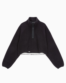 Buy 여성 릴랙스핏 쉐르파 크롭 풀오버 in color BLACK