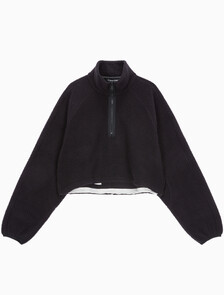 Buy 여성 릴랙스핏 쉐르파 크롭 풀오버 in color BLACK