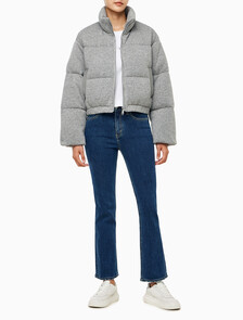 Buy 여성 크롭 니트 다운 푸퍼 in color GREY