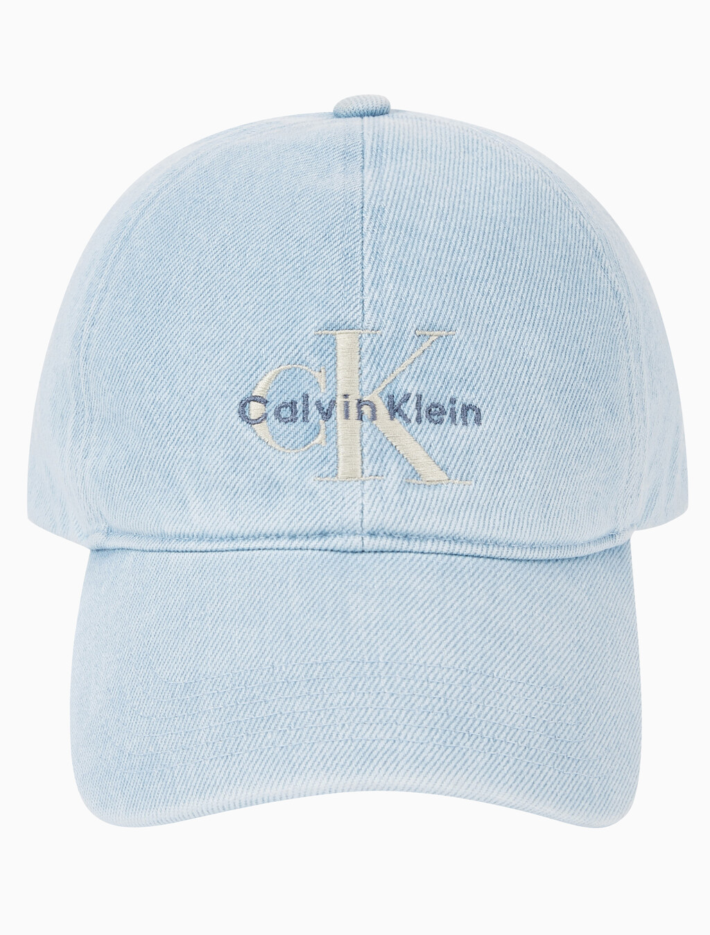 Buy 남녀공용 CKJ 모노그램 데님 베이스볼 캡 in color LIGHT BLUE