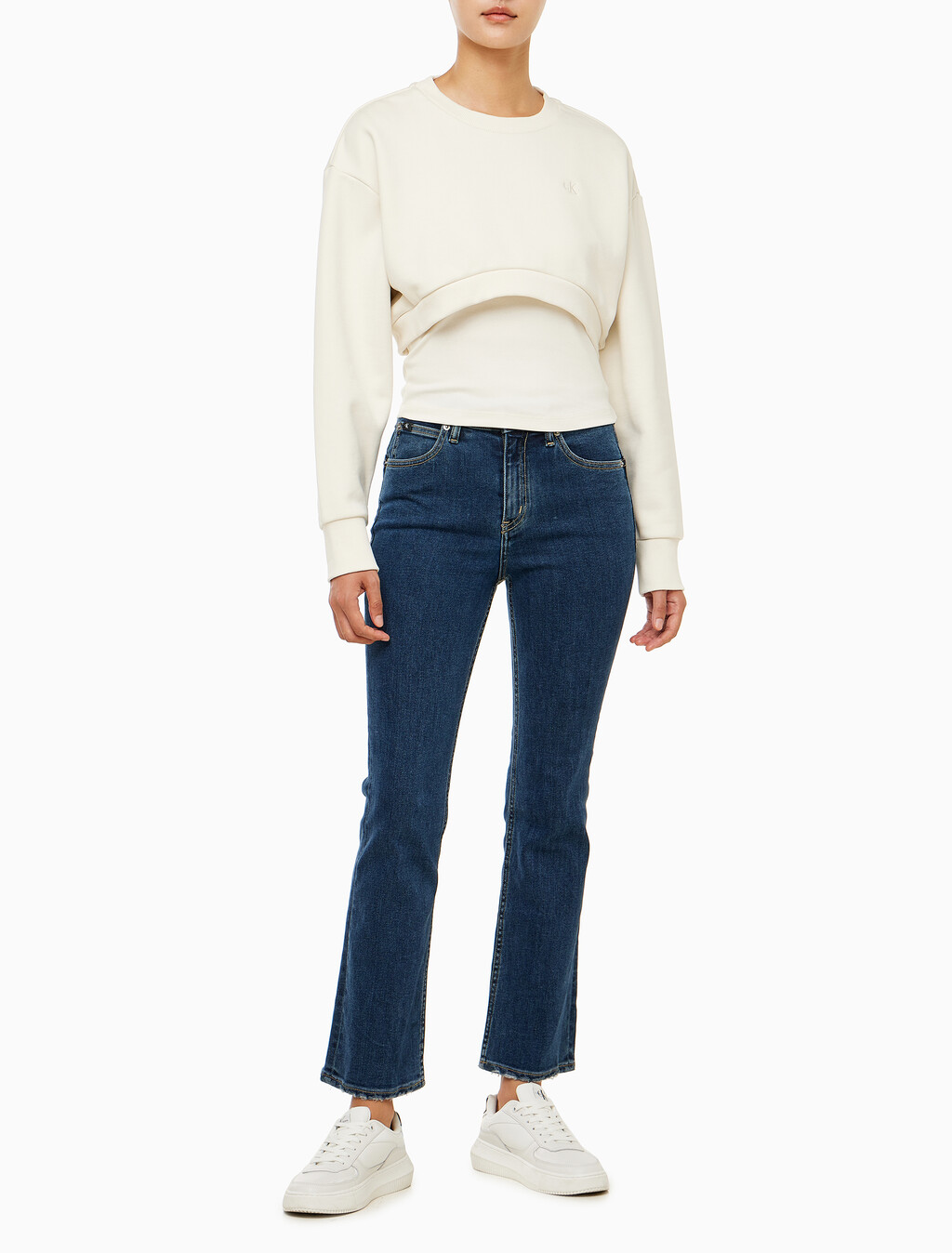 Buy 여성 2 IN 1 크루 풀오버 in color WHITE