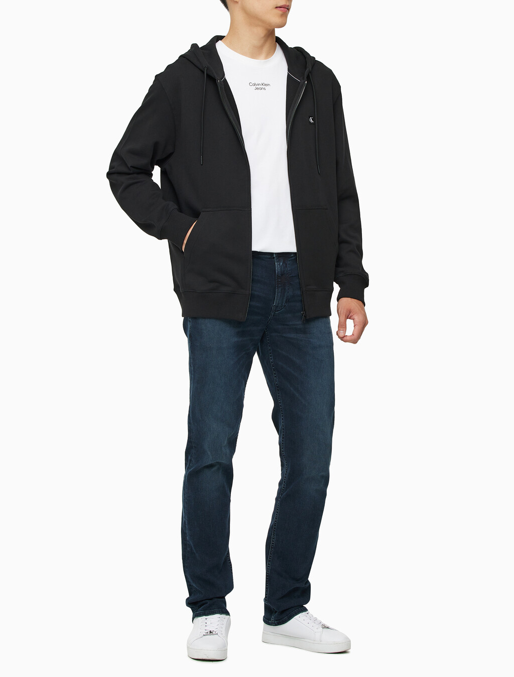 Buy 남성 릴렉스핏 CK 뱃지 로고 집업 후디 in color CK BLACK