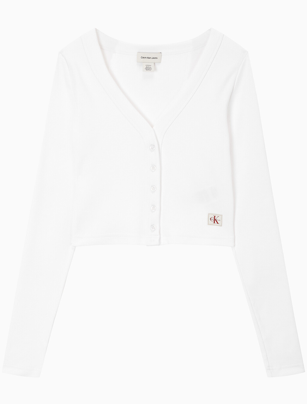 Buy 여성 롱슬리브 우븐 라벨 립 가디건 in color BRILLIANT WHITE