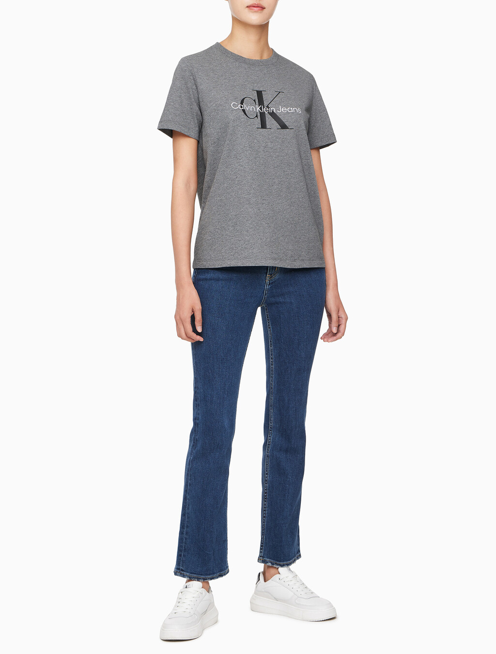 Buy 여성 히어로 모노로고 크루넥 반팔 티셔츠 in color MEDIUM GREY HEATHER